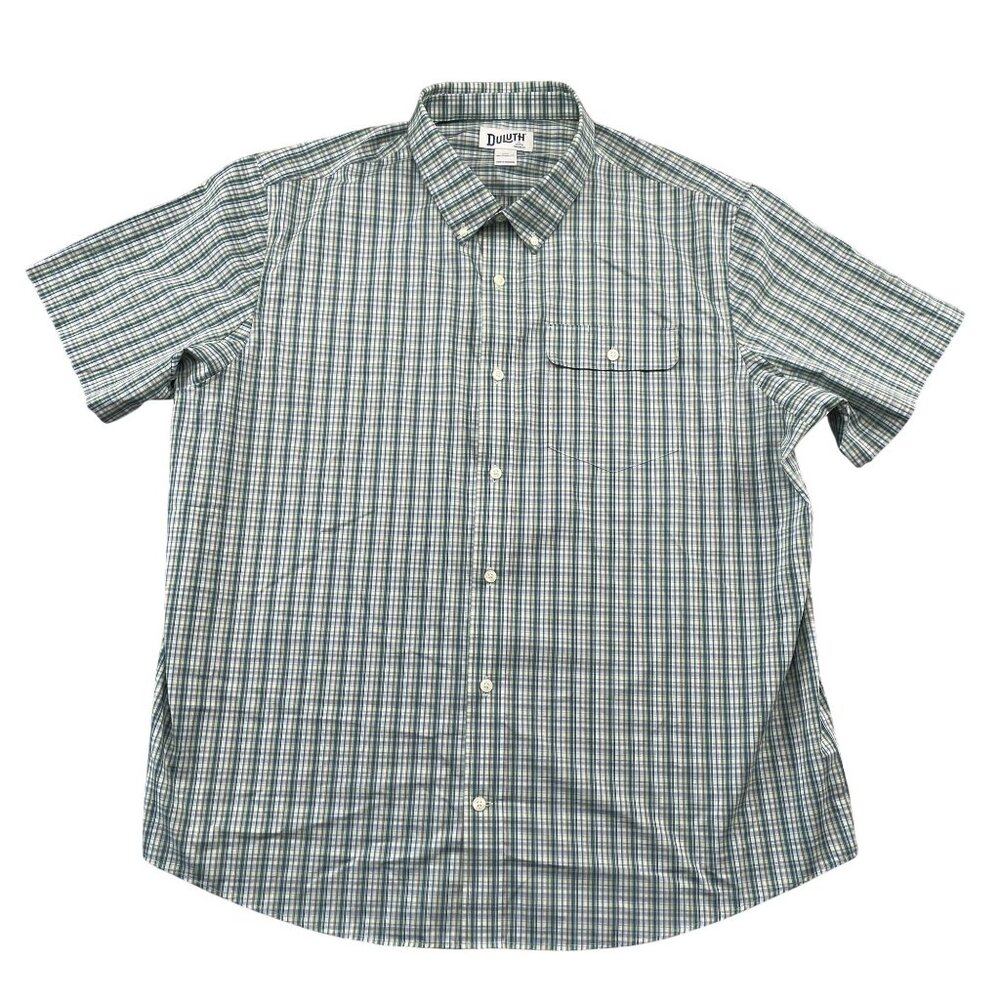 Duluth Trading Co Short Sleeve Button Down‎ Shirt Mens XXL Green Relaxed Fit